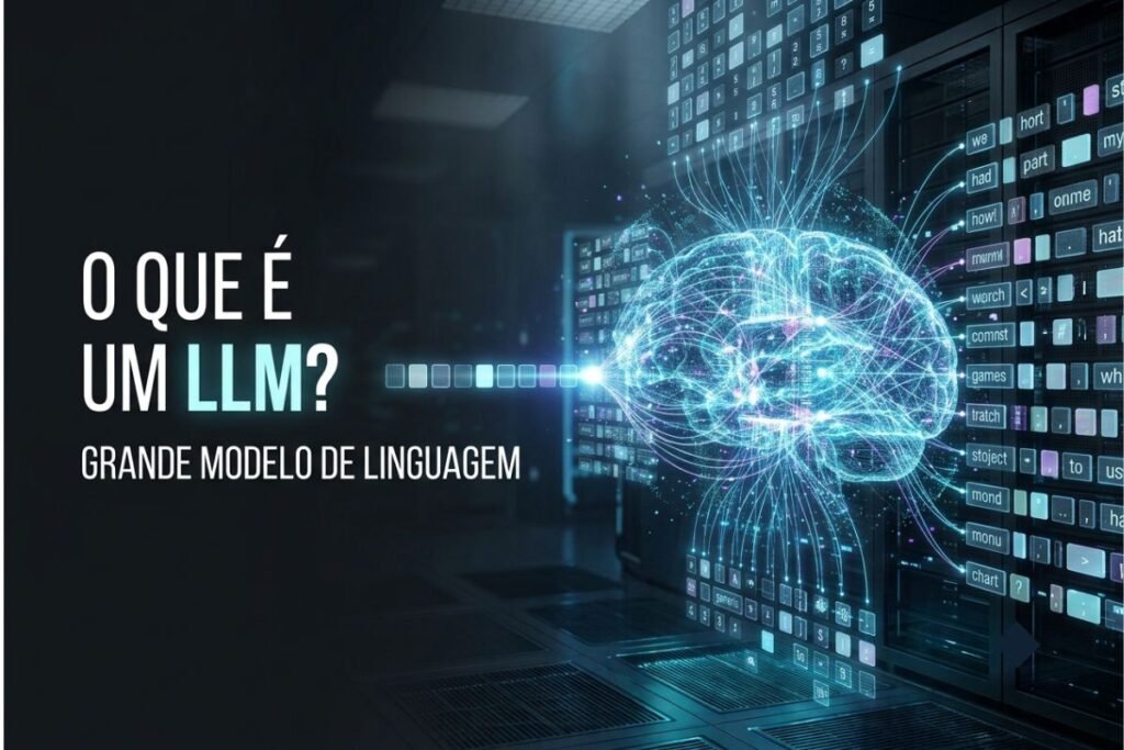 Representação de um grande modelo de linguagem processando tokens por meio de camadas Transformer e conexões de atenção.