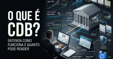 Representação hiper-realista de um investimento em CDB mostrando investidor transferindo recursos para uma instituição financeira, remuneração por CDI, prazo, liquidez e proteção do Fundo Garantidor de Créditos.
