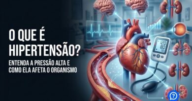 Ilustração hiper-realista mostrando o coração bombeando sangue através das artérias, com destaque para vasos sanguíneos sob alta pressão, aparelho de medição da pressão arterial e representação médica moderna do sistema cardiovascular.