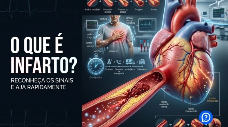 Representação hiper-realista de uma artéria coronária obstruída por um coágulo sobre uma placa de aterosclerose, reduzindo o fluxo de sangue para uma região do coração e causando infarto do miocárdio.