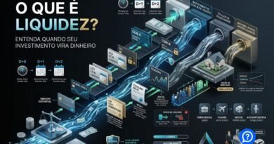 Representação hiper-realista do conceito de liquidez mostrando diferentes ativos sendo convertidos em dinheiro em velocidades distintas, com investimentos líquidos, títulos de longo prazo, ações e imóveis.
