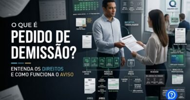 Representação hiper-realista de pedido de demissão mostrando trabalhador entregando carta à empresa, com saldo salarial, férias, 13º proporcional, aviso prévio e diferenças em relação ao FGTS e Seguro-Desemprego.