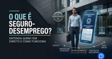 Representação hiper-realista do Seguro-Desemprego mostrando trabalhador após demissão sem justa causa recebendo assistência financeira temporária enquanto procura novo emprego pela Carteira de Trabalho Digital.