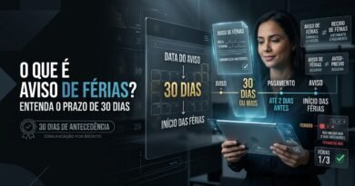 Aviso de férias em ambiente corporativo, com calendário mostrando antecedência de 30 dias e linha do tempo até o pagamento dois dias antes do início das férias.