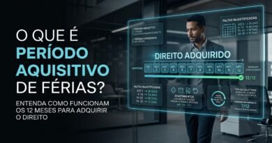 Infográfico hiper-realista mostrando o período aquisitivo de férias como os 12 meses necessários para o trabalhador adquirir o direito às férias antes do período concessivo.