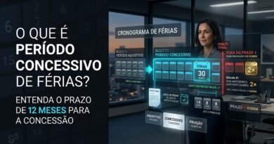Representação hiper-realista do período concessivo de férias mostrando os 12 meses posteriores ao período aquisitivo, prazo para a empresa conceder as férias e pagamento em dobro após o limite legal.