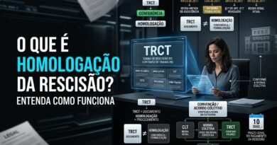 Homologação da rescisão trabalhista com trabalhador conferindo TRCT e verbas rescisórias em ambiente corporativo, com destaque para sindicato e Reforma Trabalhista.
